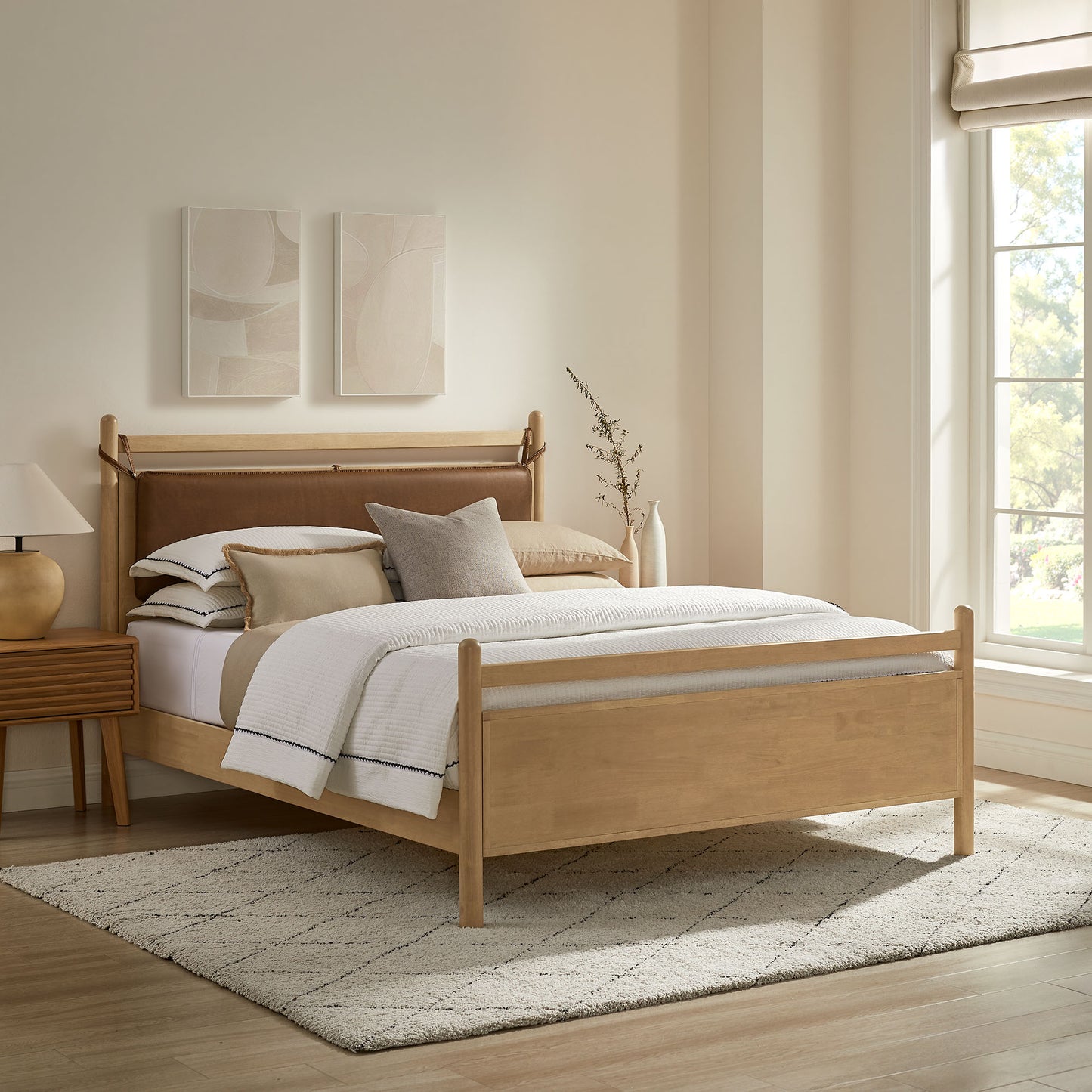 Leni Queen Size Vegan Leather and Wood Platform Bed Frame by Furniture for America