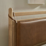 Loom Queen Size Vegan Leather and Wood Platform Bed Frame in Light Oak Canyon
