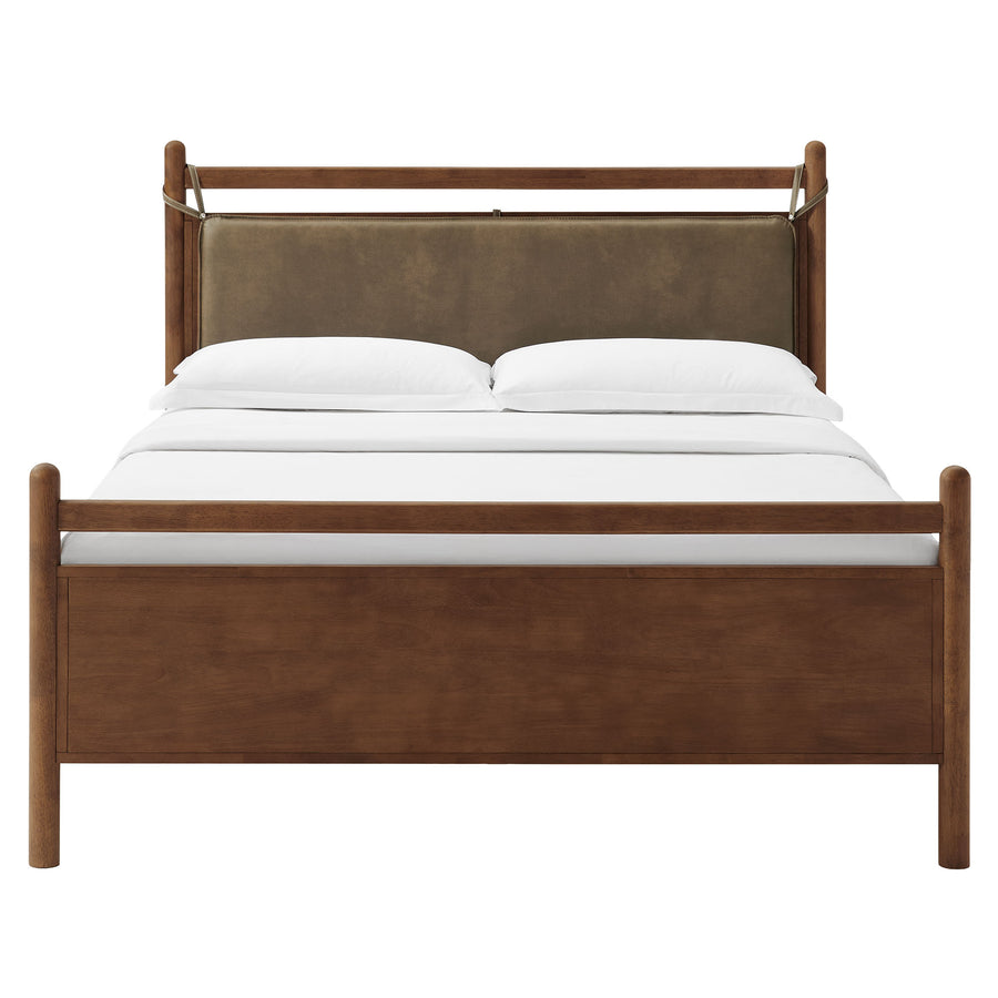 Loom Queen Size Vegan Leather and Wood Platform Bed Frame in Walnut Mushroom