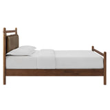 Loom Queen Size Vegan Leather and Wood Platform Bed Frame in Walnut Mushroom