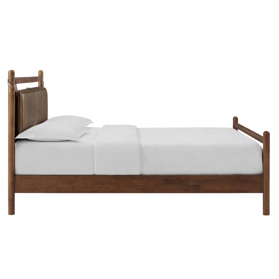 Loom Queen Size Vegan Leather and Wood Platform Bed Frame in Walnut Mushroom