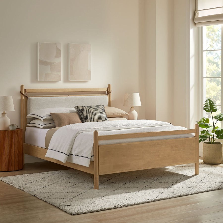 Loom King Size Wood Platform Bed Frame in Light Oak Heathered Ivory