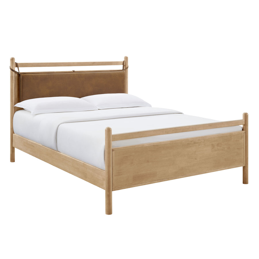 Loom King Size Vegan Leather and Wood Platform Bed Frame in Light Oak Canyon