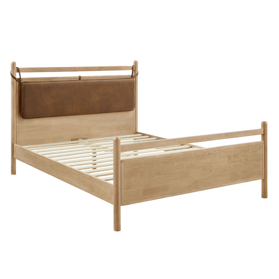 Loom King Size Vegan Leather and Wood Platform Bed Frame in Light Oak Canyon
