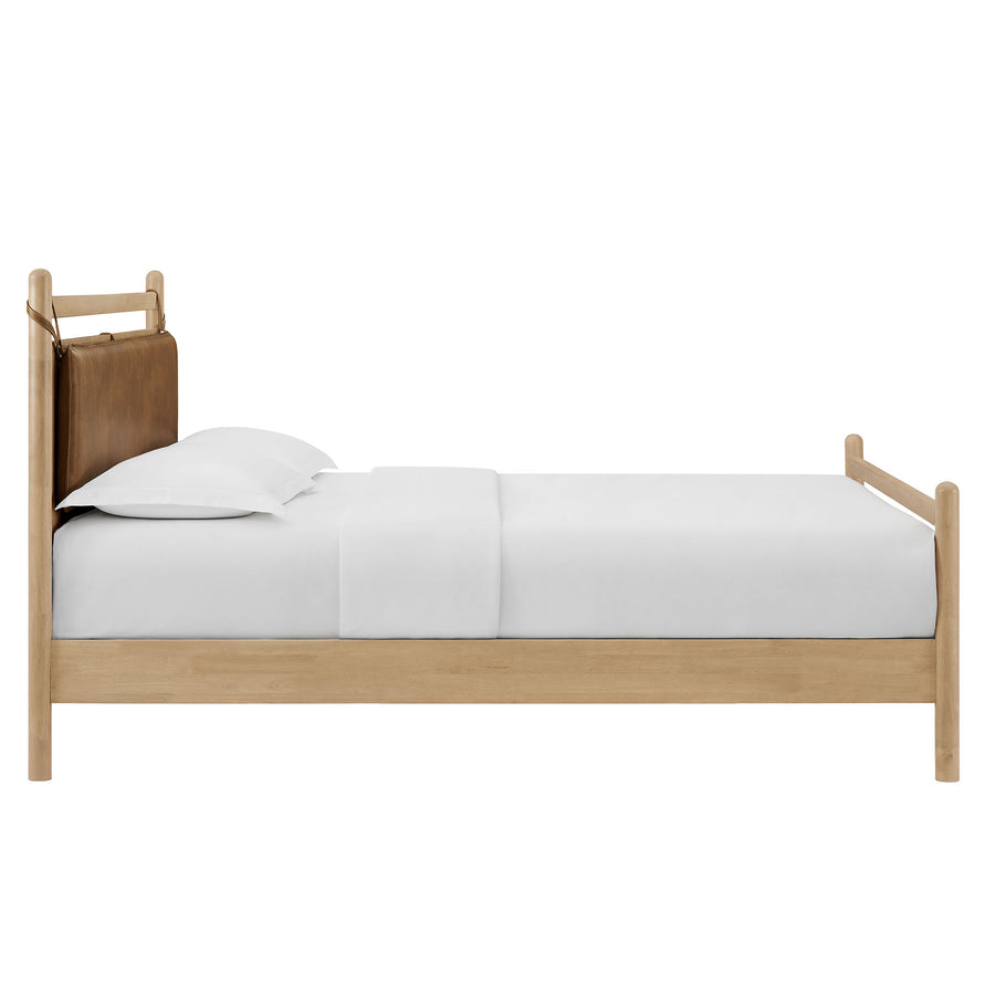 Loom King Size Vegan Leather and Wood Platform Bed Frame in Light Oak Canyon