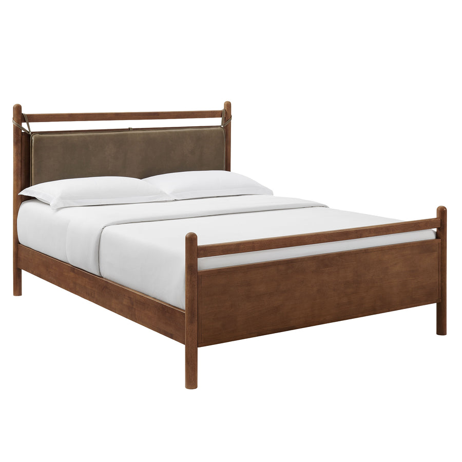 Loom King Size Vegan Leather and Wood Platform Bed Frame in Walnut Mushroom