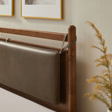 Loom King Size Vegan Leather and Wood Platform Bed Frame in Walnut Mushroom
