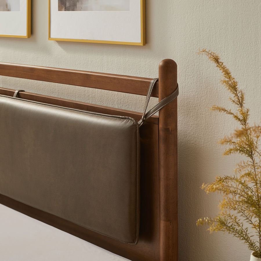 Loom King Size Vegan Leather and Wood Platform Bed Frame in Walnut Mushroom