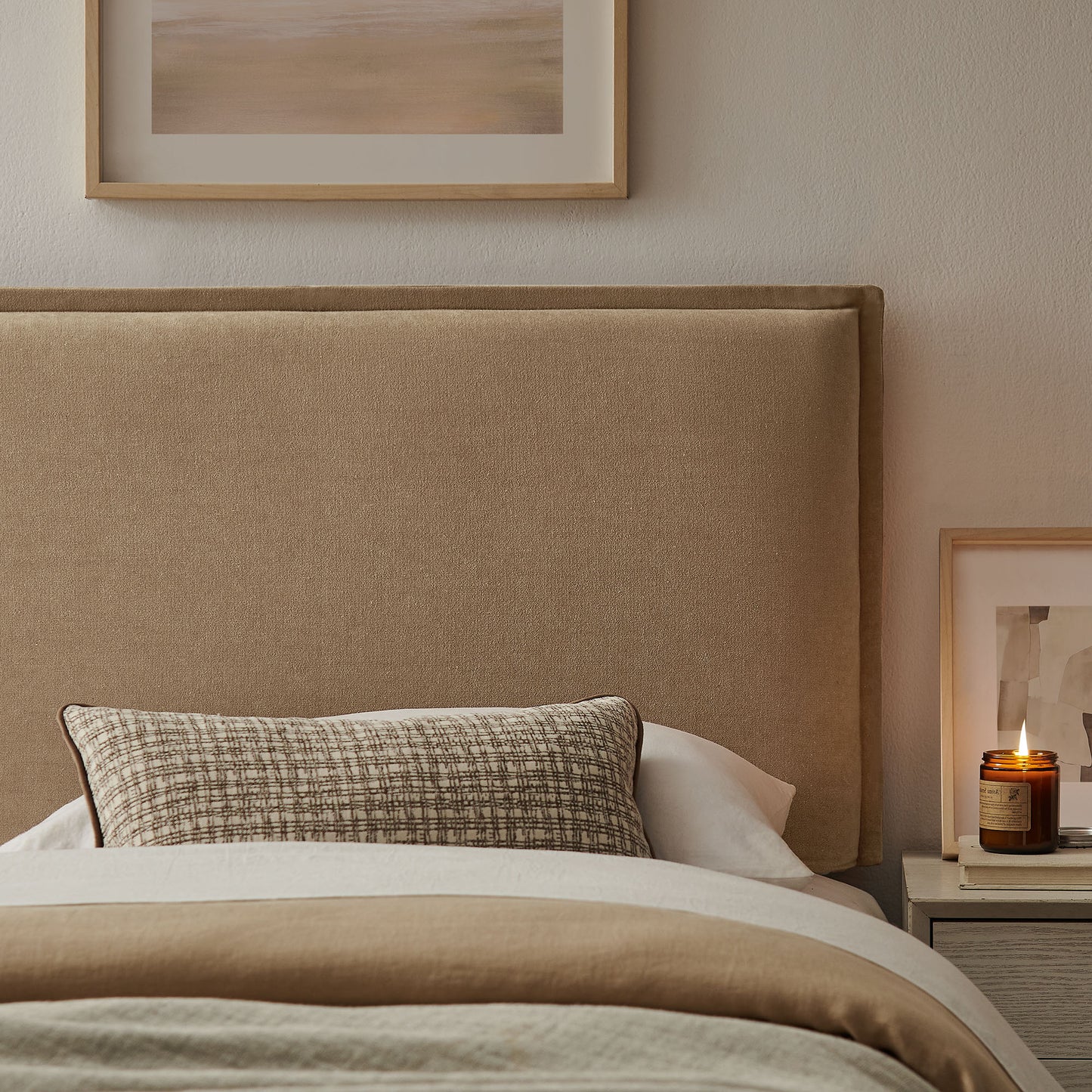 Slate Upholstered Linen Blend Twin Size Headboard in Almond