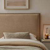 Slate Upholstered Linen Blend Twin Size Headboard in Almond