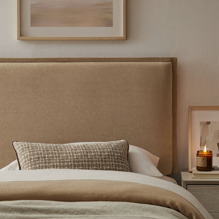 Camille Upholstered Linen Blend Twin Size Headboard in Almond