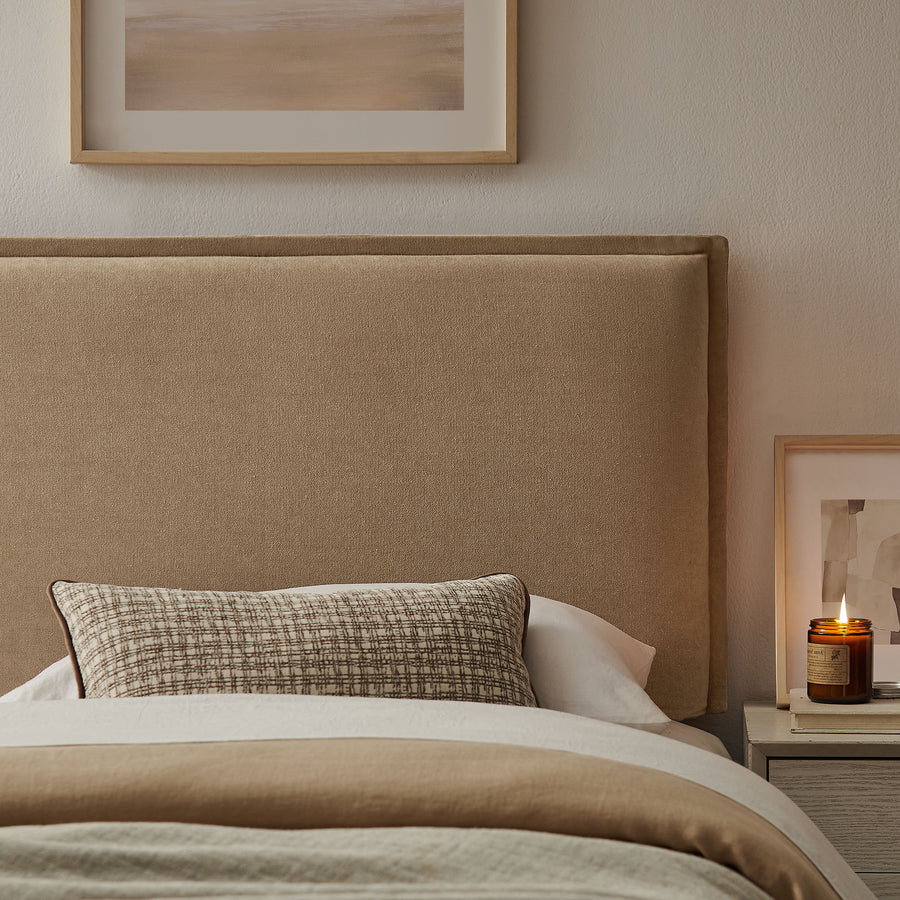 Slate Upholstered Linen Blend Twin Size Headboard in Almond