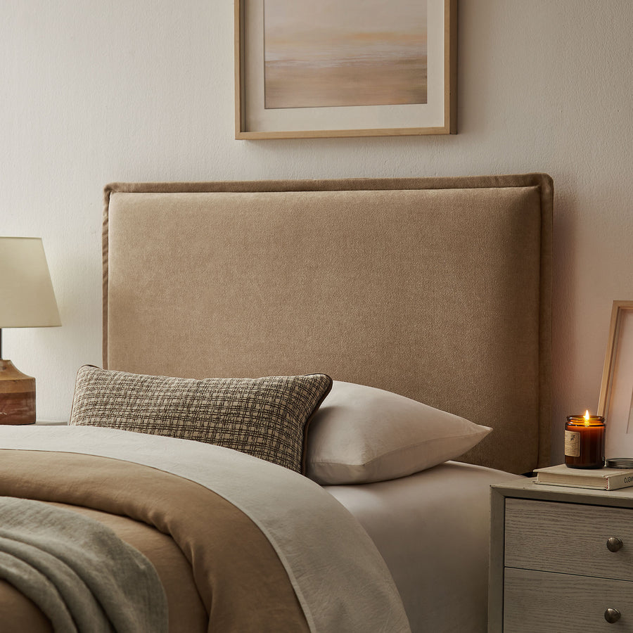 Slate Upholstered Linen Blend Twin Size Headboard in Almond