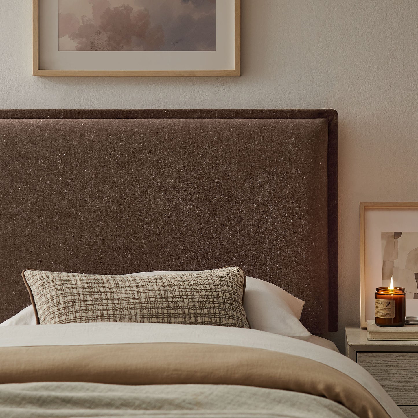Slate Upholstered Linen Blend Twin Size Headboard in Cocoa