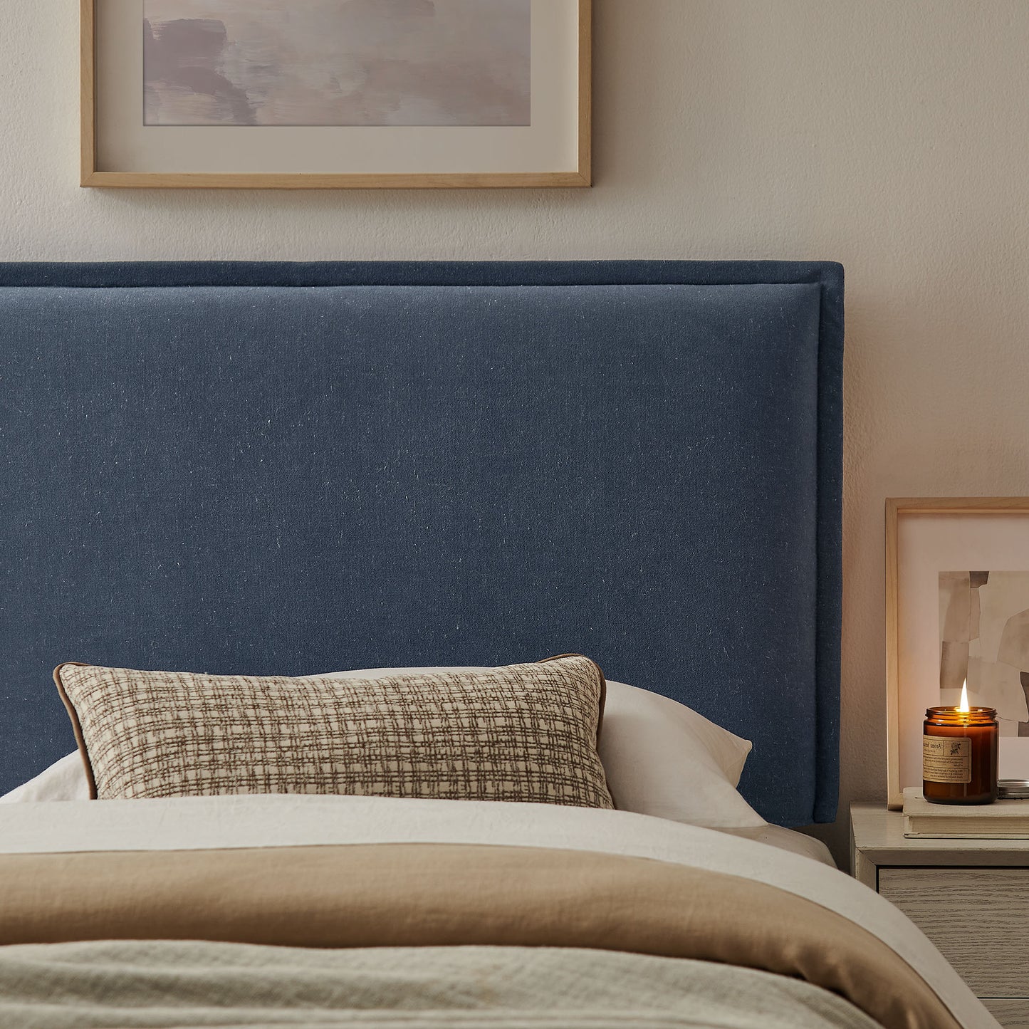 Slate Upholstered Linen Blend Twin Size Headboard in Denim