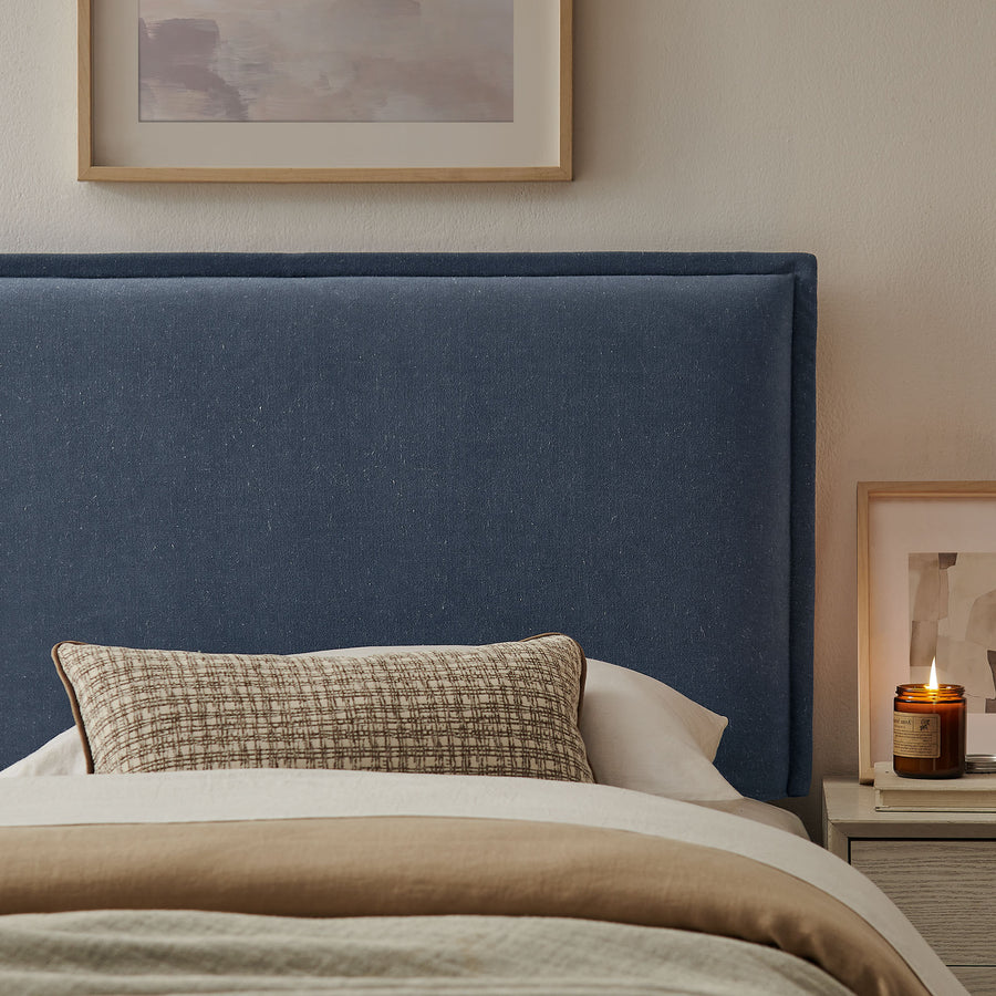 Slate Upholstered Linen Blend Twin Size Headboard in Denim