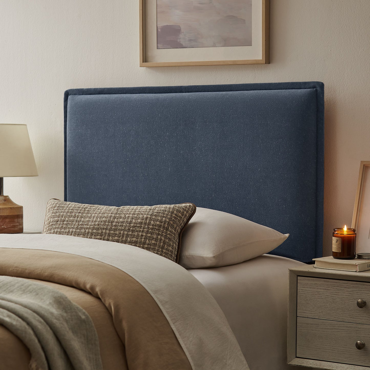 Slate Upholstered Linen Blend Twin Size Headboard in Denim