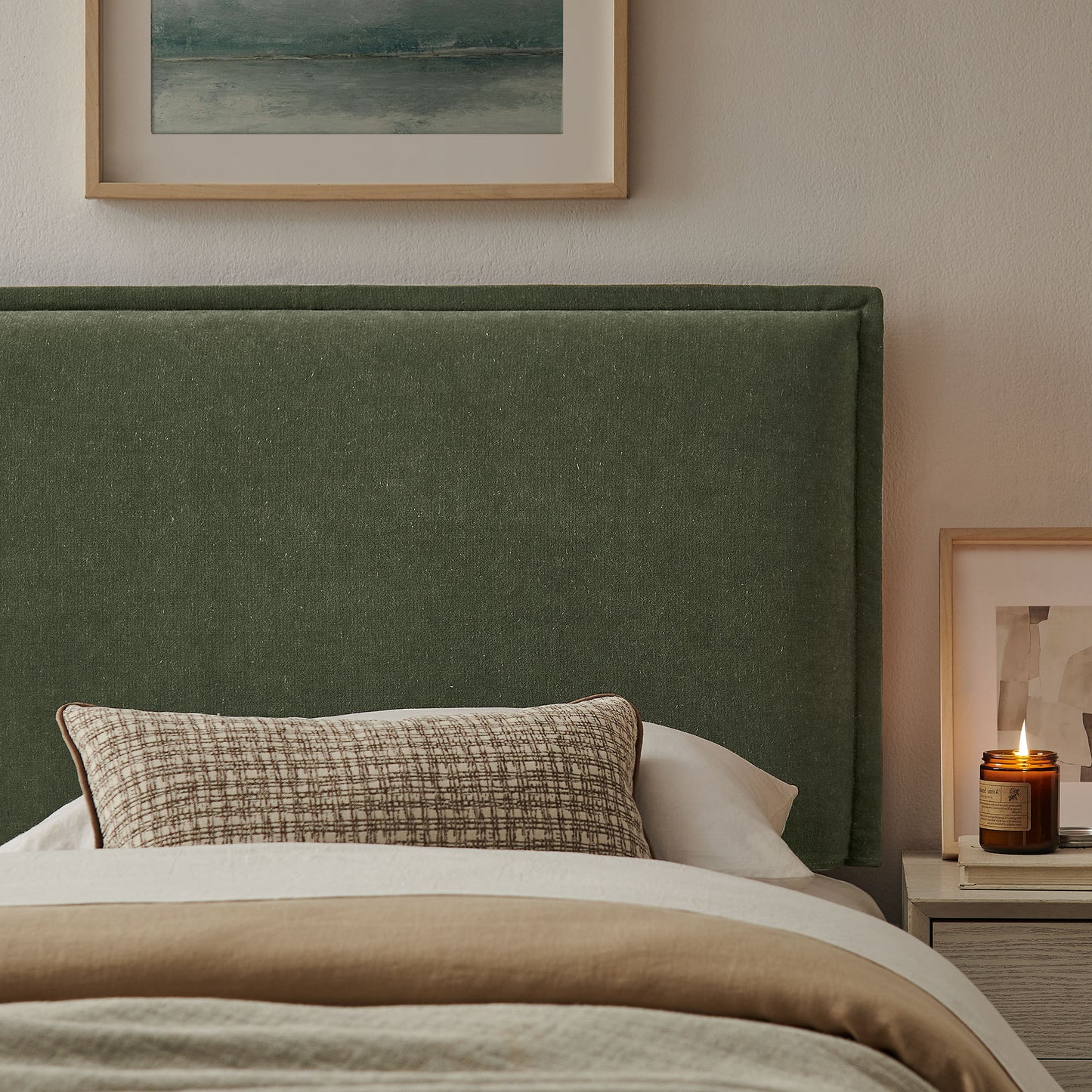 Slate Upholstered Linen Blend Twin Size Headboard in Sage