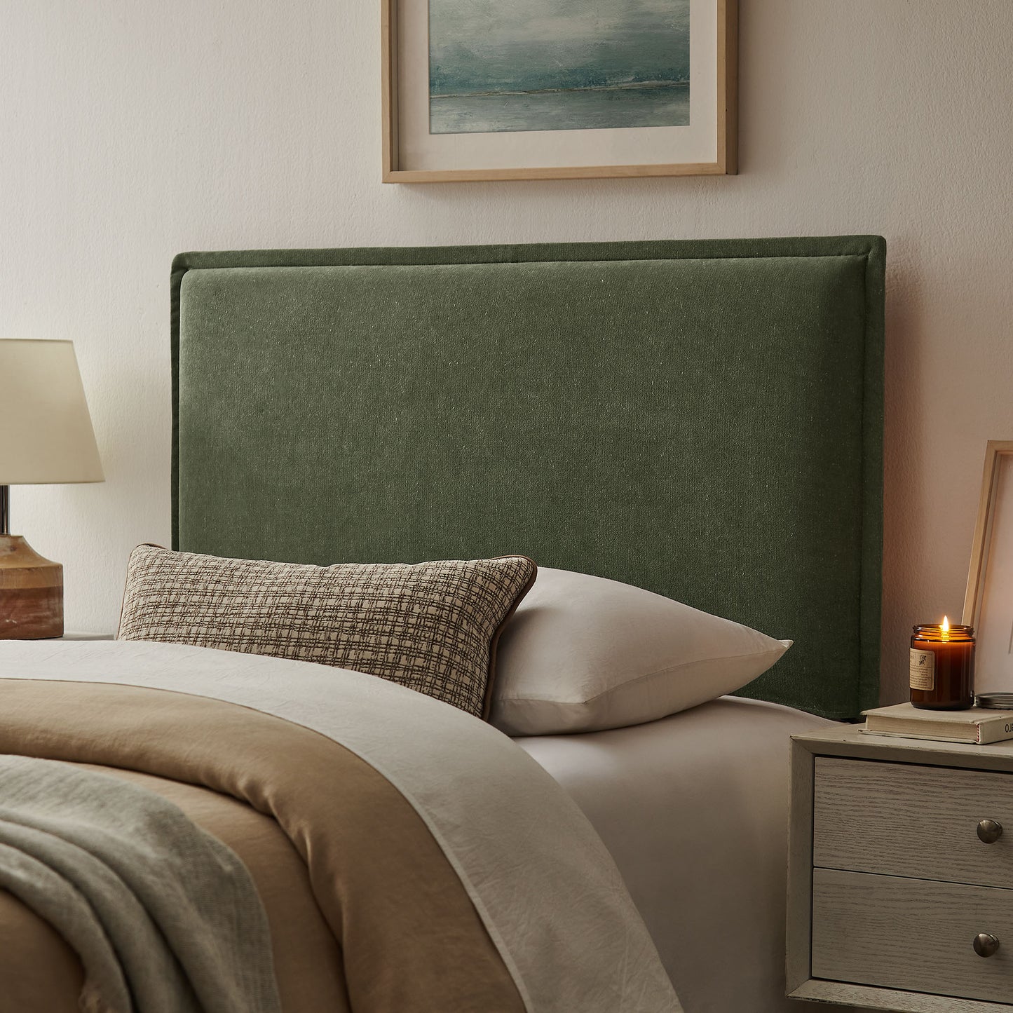 Slate Upholstered Linen Blend Twin Size Headboard in Sage