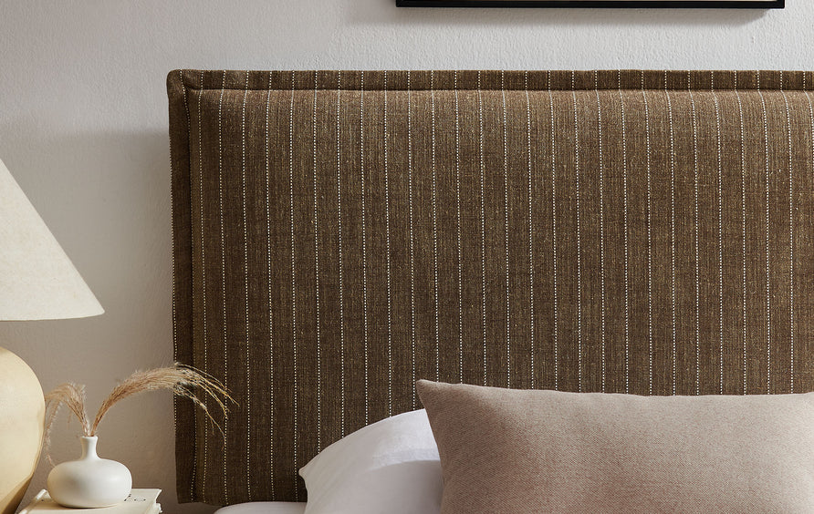 Slate Striped Linen Blend Twin Size Headboard in Earth Stripe
