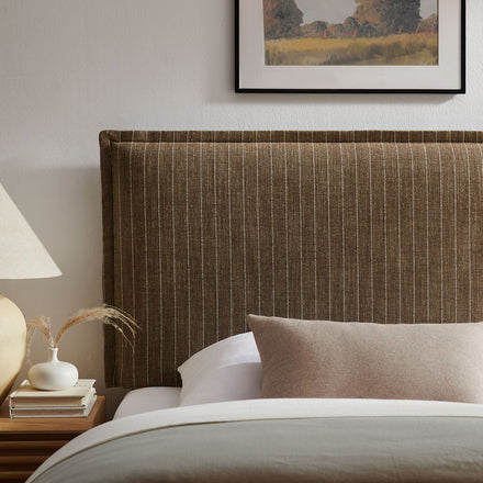 Camille Striped Linen Blend Twin Size Headboard in Earth Stripe