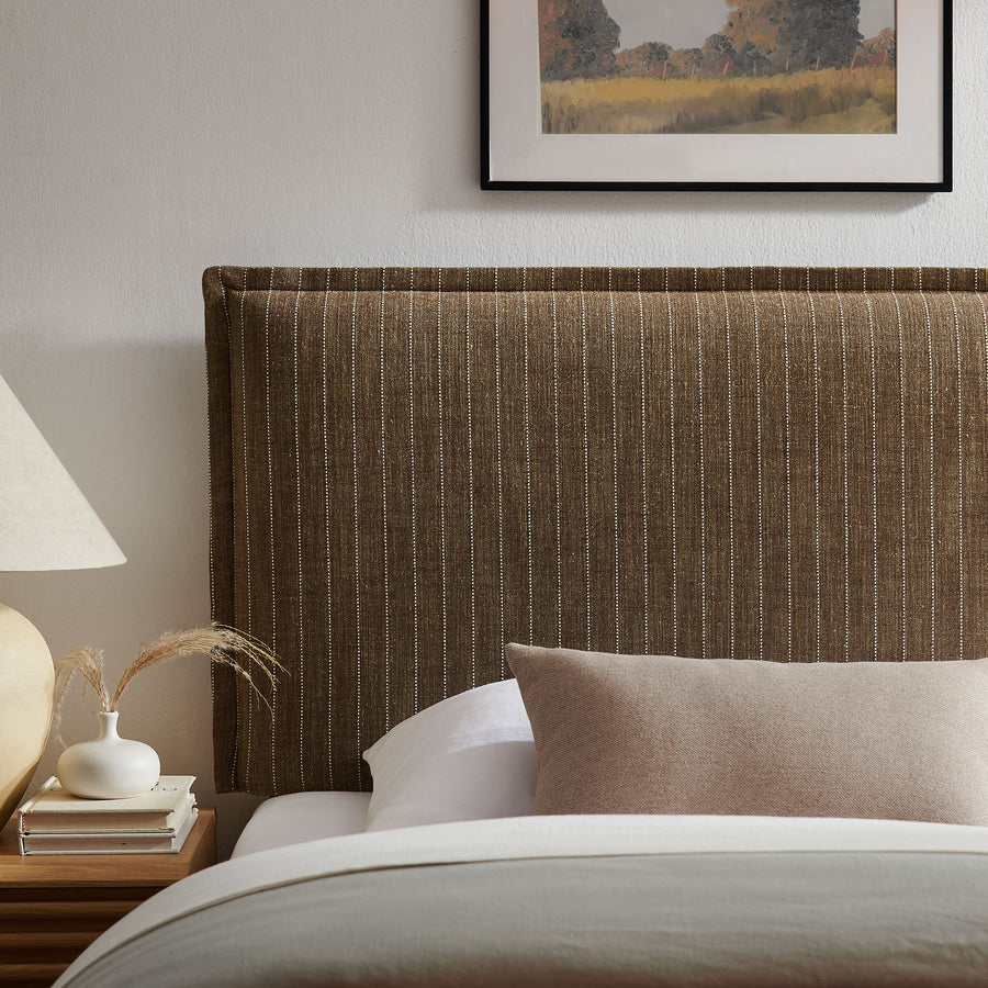 Slate Striped Linen Blend Twin Size Headboard in Earth Stripe