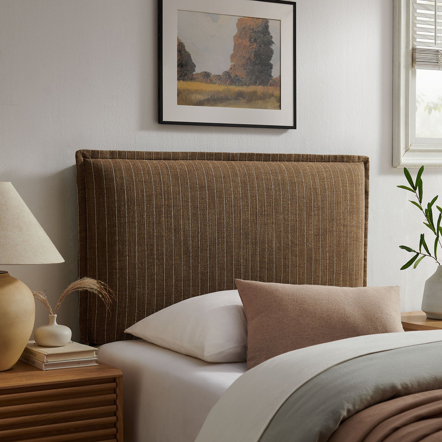 Slate Striped Linen Blend Twin Size Headboard in Earth Stripe