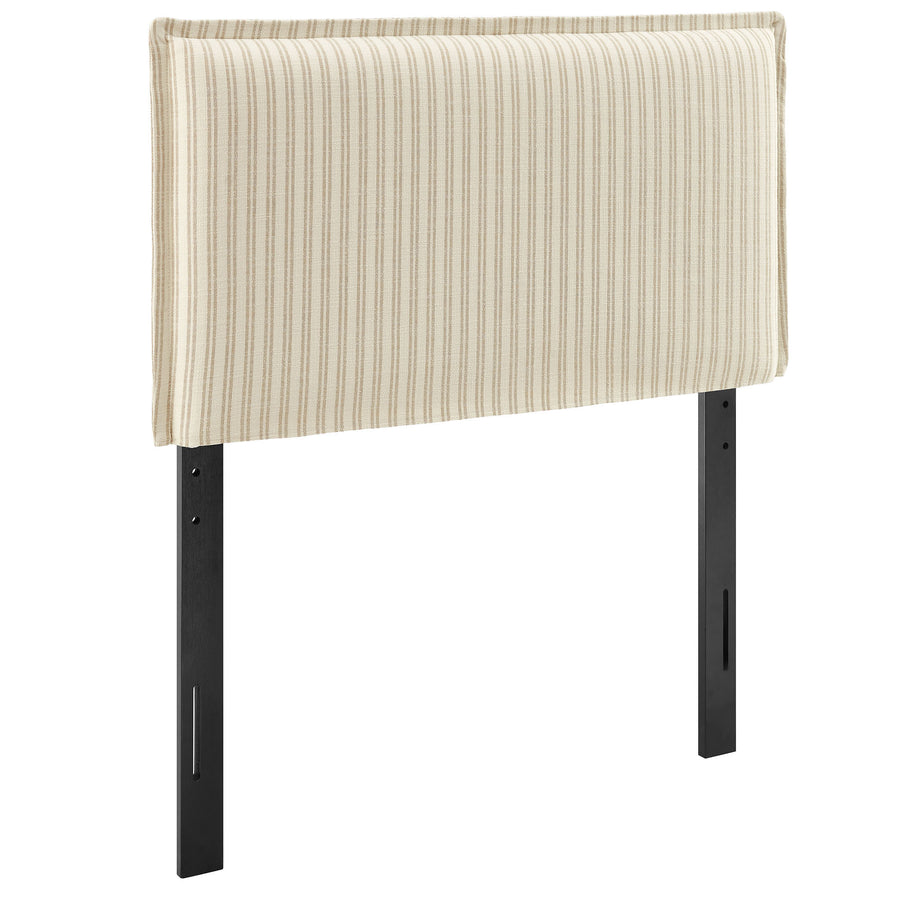 Slate Striped Linen Blend Twin Size Headboard in Oatmeal Stripe