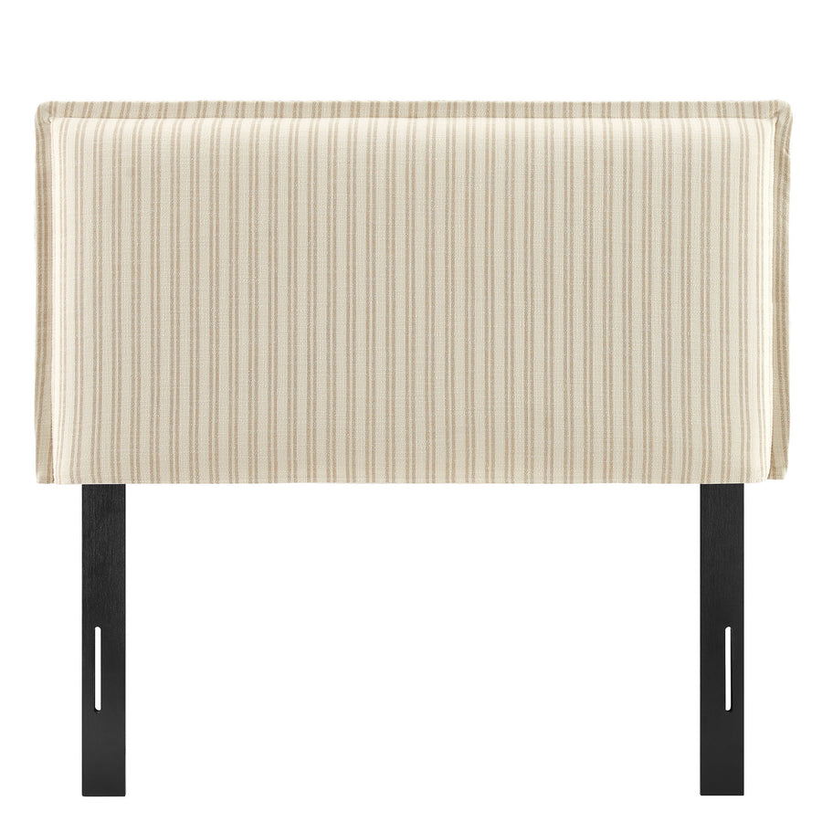 Slate Striped Linen Blend Twin Size Headboard in Oatmeal Stripe