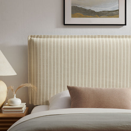 Camille Striped Linen Blend Twin Size Headboard in Oatmeal Stripe