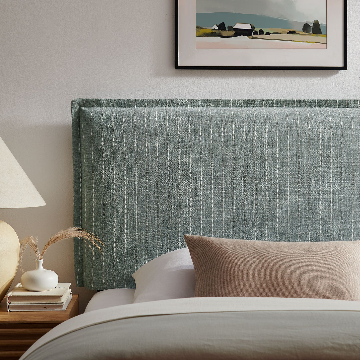 Slate Striped Linen Blend Twin Size Headboard in Spa Blue Stripe