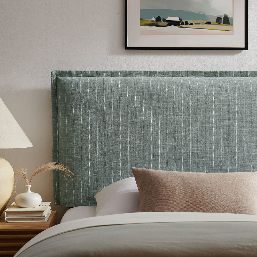 Slate Striped Linen Blend Twin Size Headboard in Spa Blue Stripe