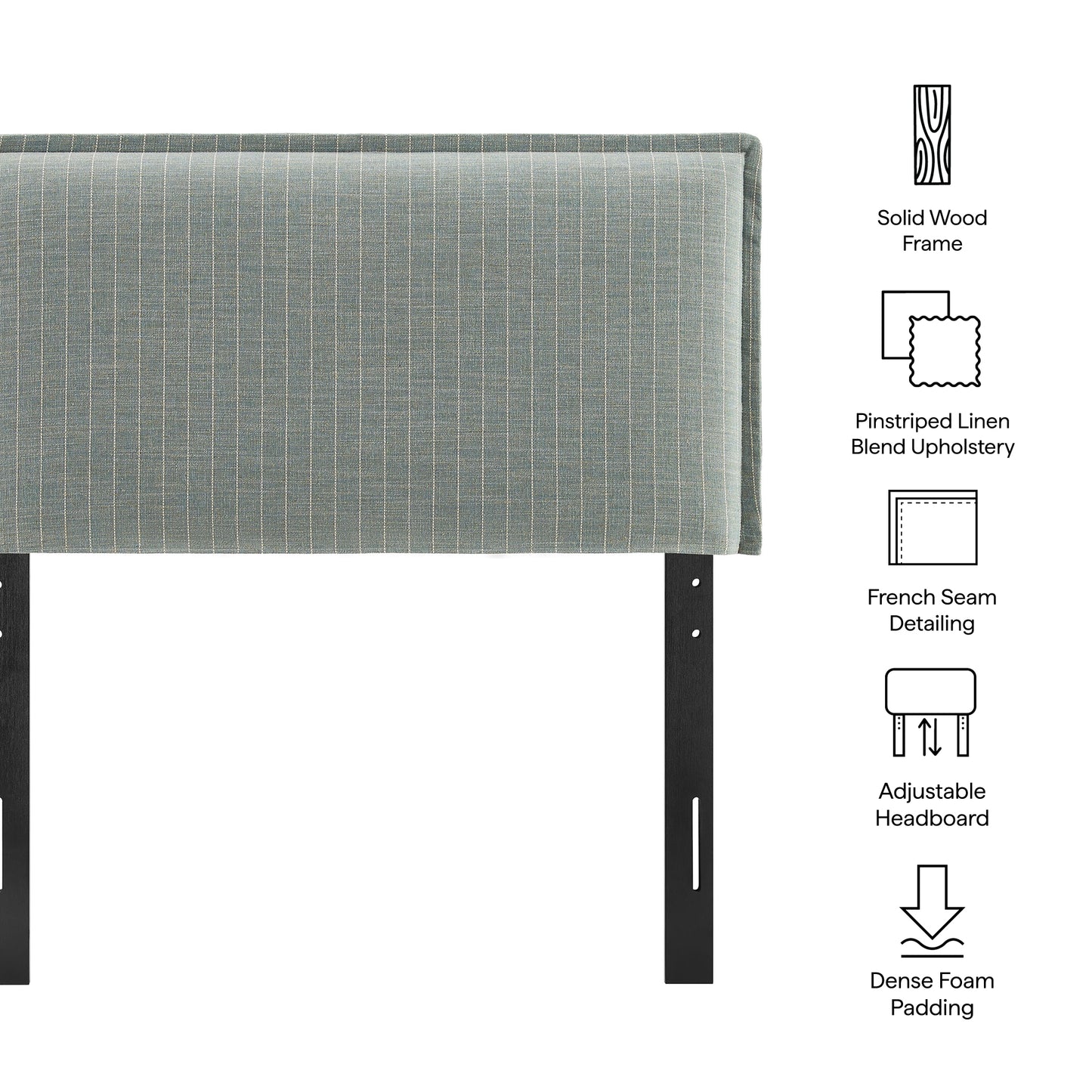 Slate Striped Linen Blend Twin Size Headboard in Spa Blue Stripe