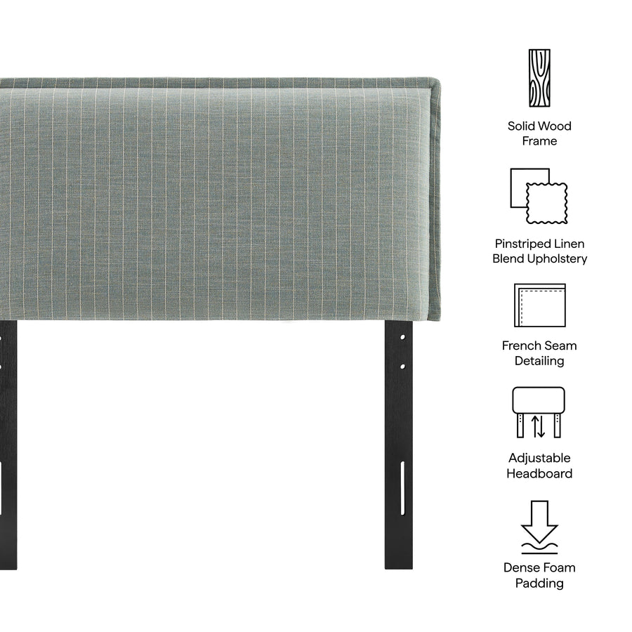 Slate Striped Linen Blend Twin Size Headboard in Spa Blue Stripe