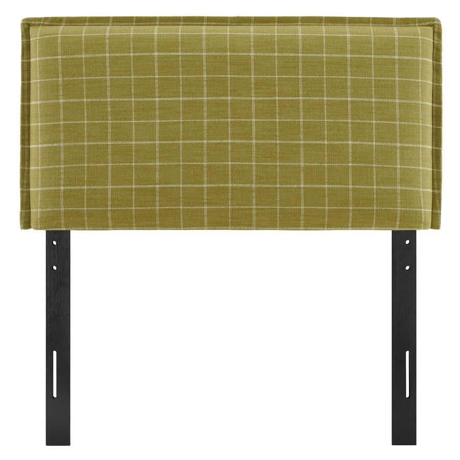 Slate Checkered Linen Blend Twin Size Headboard in Artichoke Windowpane Check