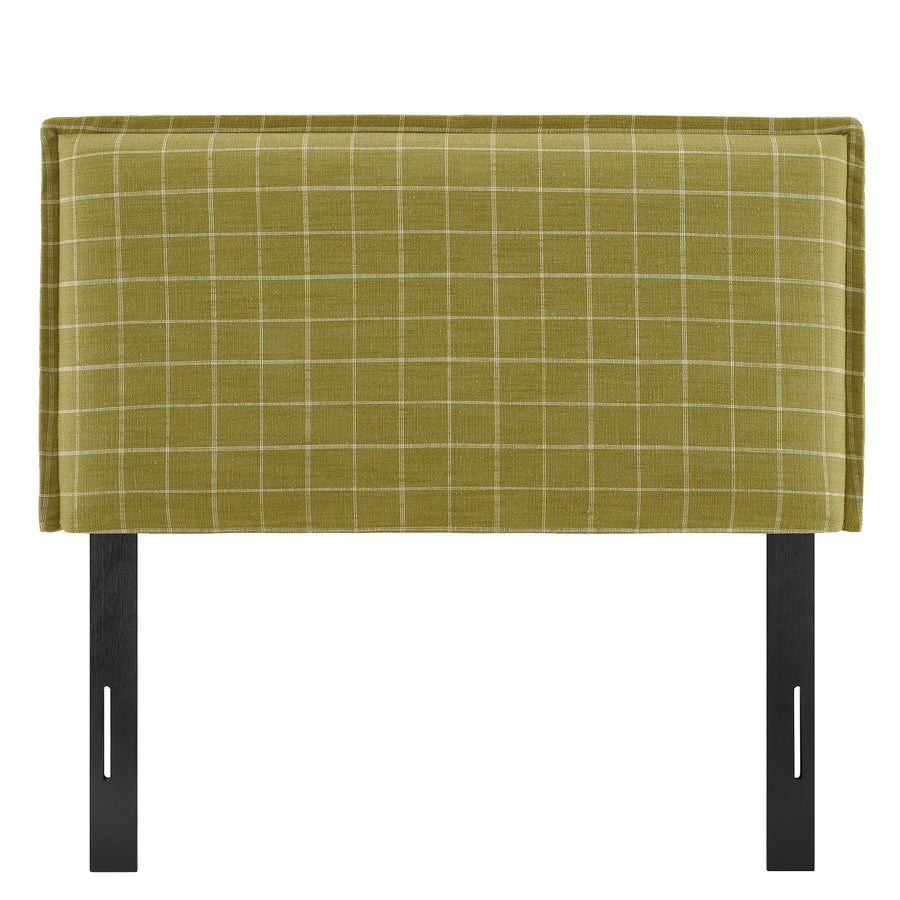 Slate Checkered Linen Blend Twin Size Headboard in Artichoke Windowpane Check