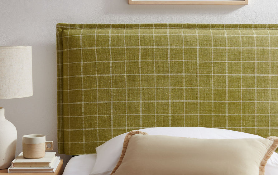 Slate Checkered Linen Blend Twin Size Headboard in Artichoke Windowpane Check