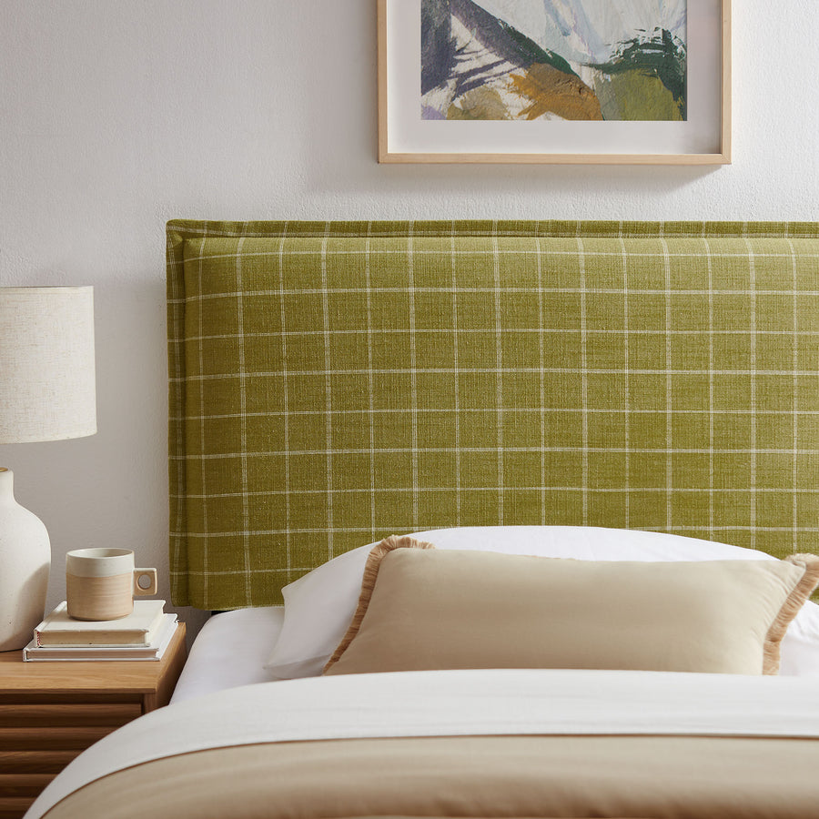 Slate Checkered Linen Blend Twin Size Headboard in Artichoke Windowpane Check