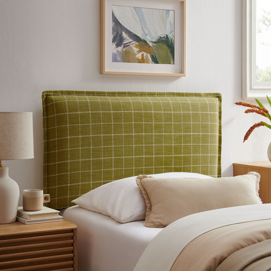 Slate Checkered Linen Blend Twin Size Headboard in Artichoke Windowpane Check