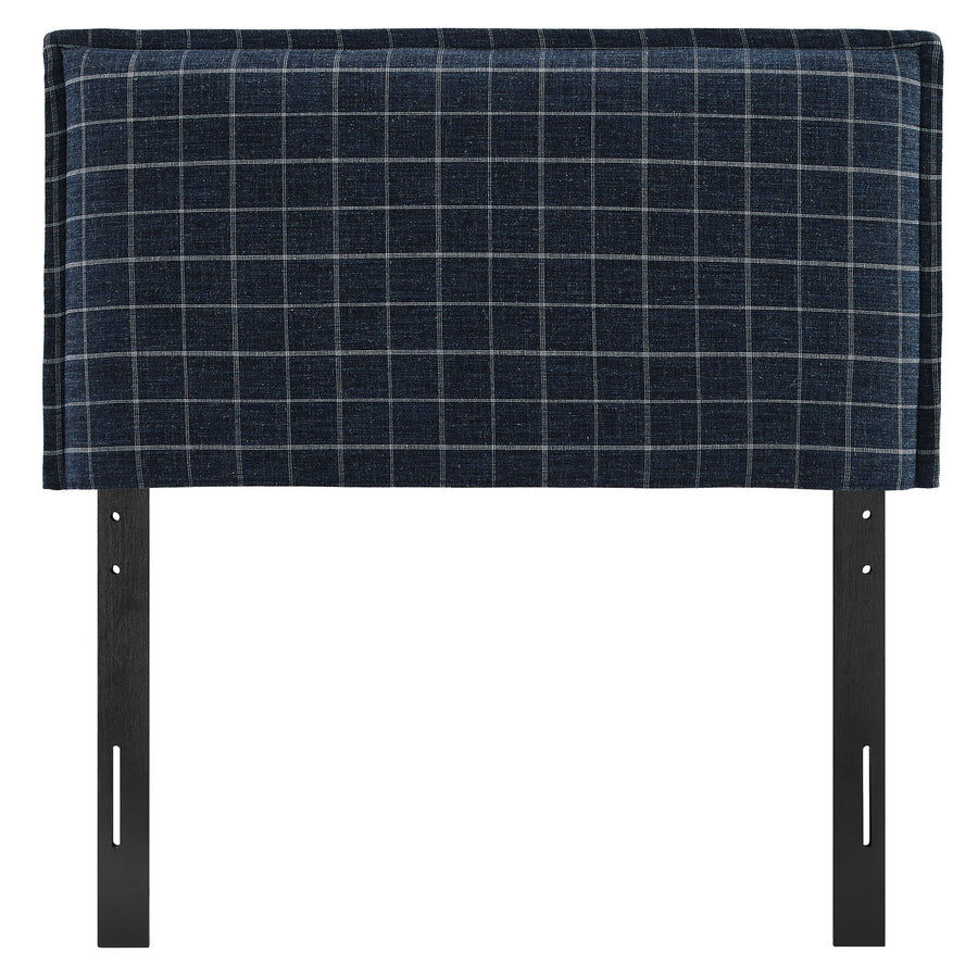 Slate Checkered Linen Blend Twin Size Headboard in Denim Windowpane Check