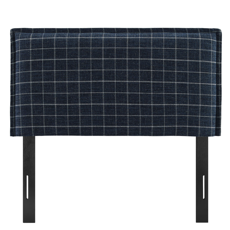 Slate Checkered Linen Blend Twin Size Headboard in Denim Windowpane Check