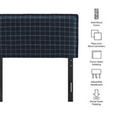 Slate Checkered Linen Blend Twin Size Headboard in Denim Windowpane Check
