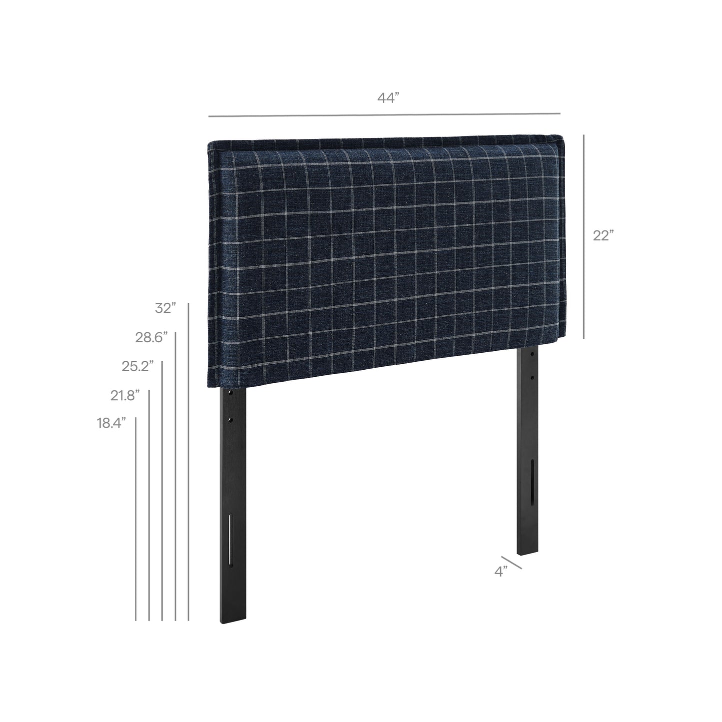 Slate Checkered Linen Blend Twin Size Headboard in Denim Windowpane Check
