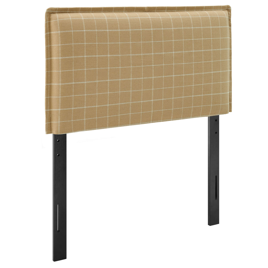 Slate Checkered Linen Blend Twin Size Headboard in Hemp Windowpane Check