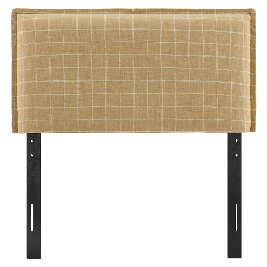 Slate Checkered Linen Blend Twin Size Headboard in Hemp Windowpane Check