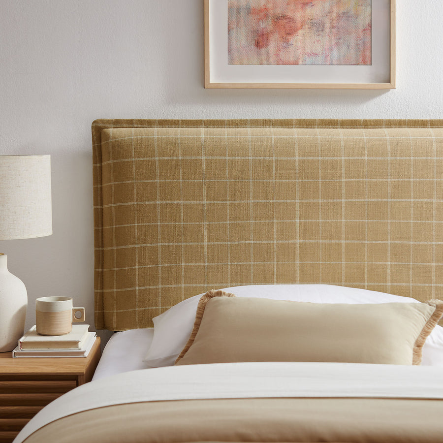 Slate Checkered Linen Blend Twin Size Headboard in Hemp Windowpane Check