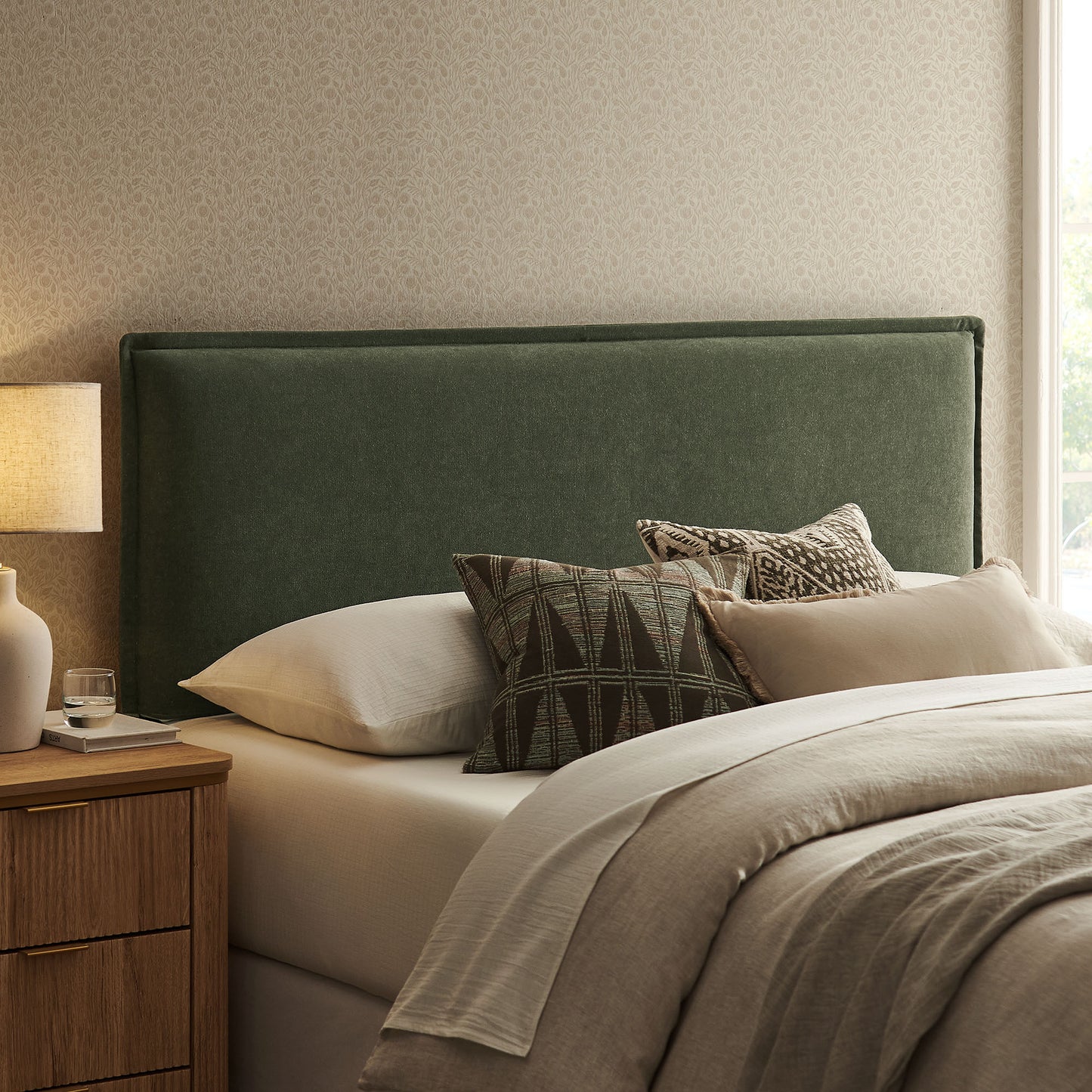 Slate Upholstered Linen Blend Full Size Headboard in Sage