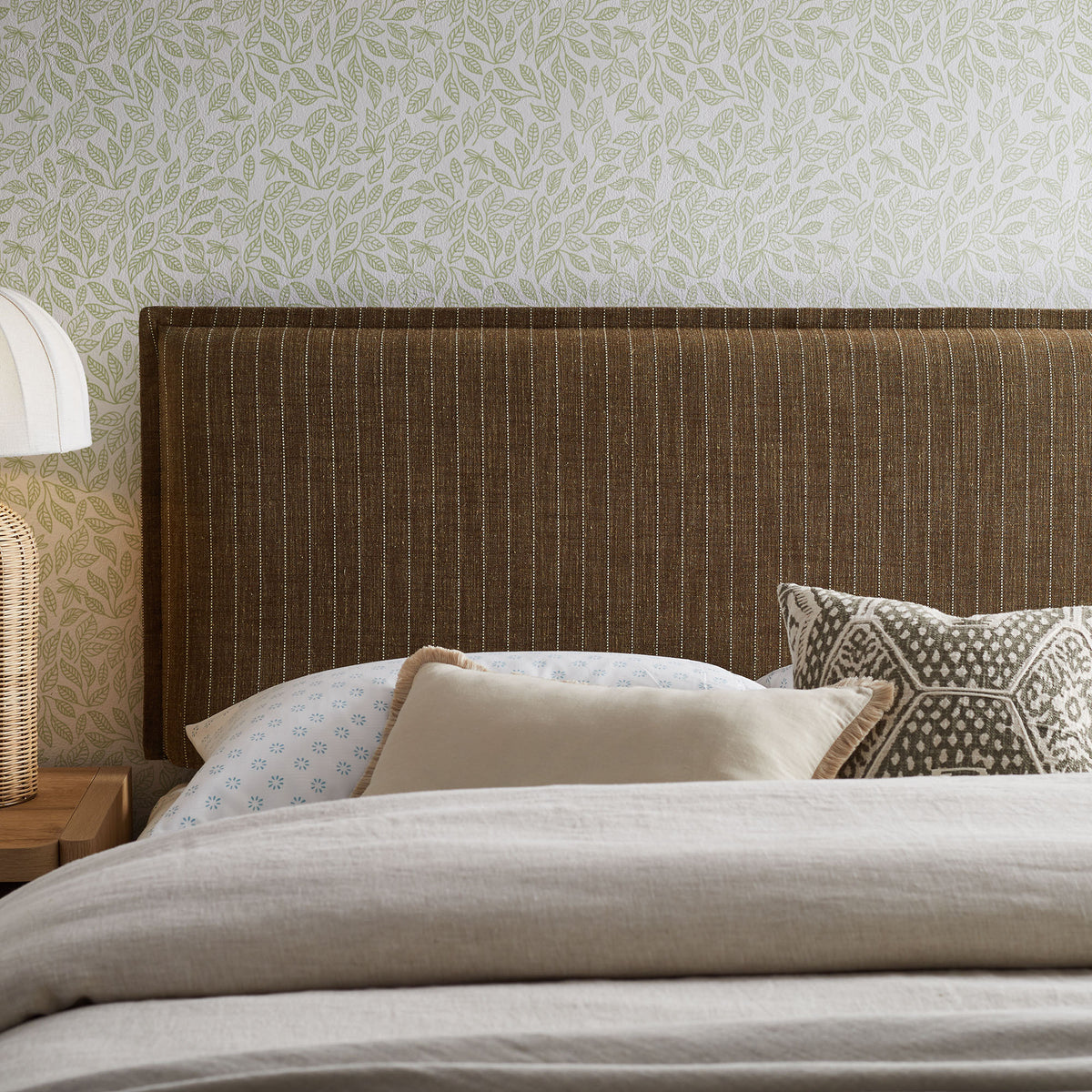Camille Striped Linen Blend Full Size Headboard in Earth Stripe