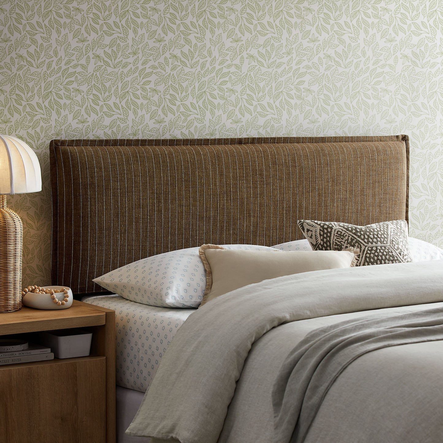 Slate Striped Linen Blend Full Size Headboard in Earth Stripe