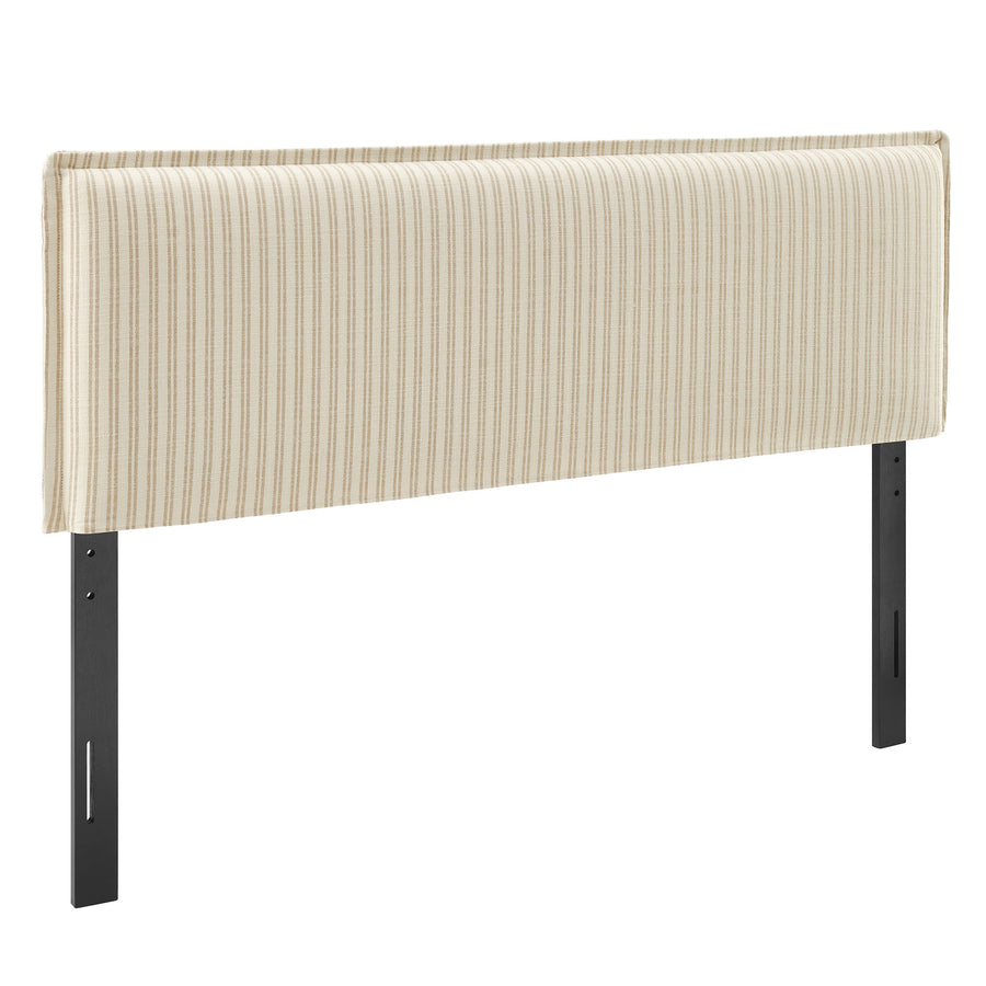 Slate Striped Linen Blend Full Size Headboard in Oatmeal Stripe